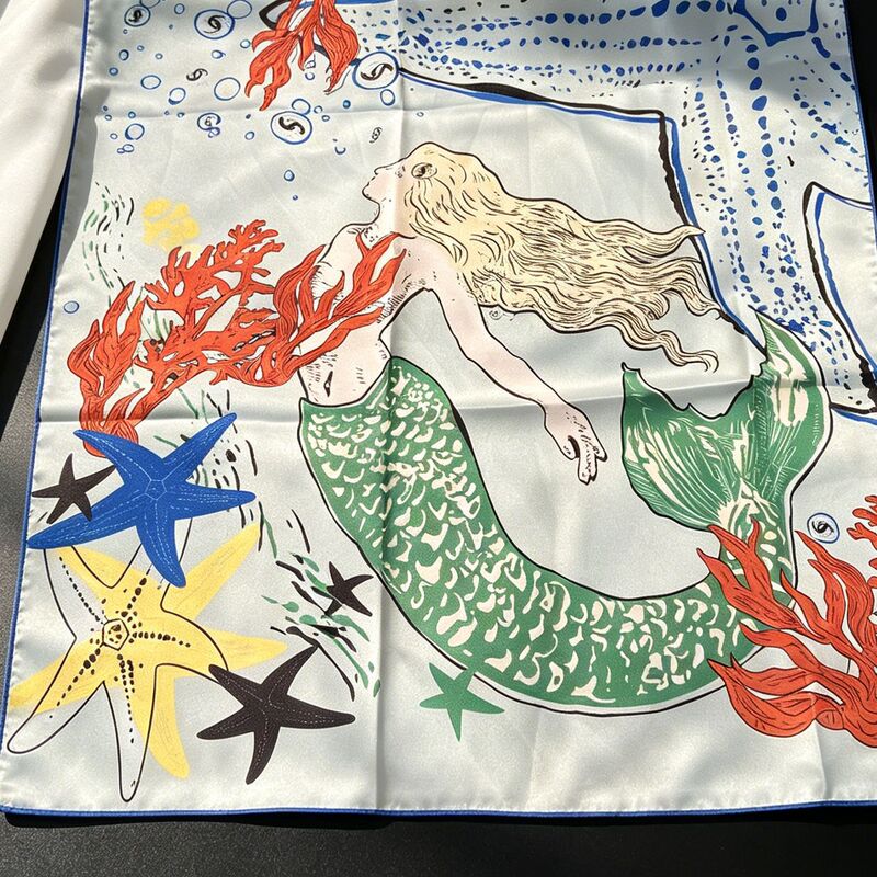 26M Ocean-themed Mermaid and Starfish Silk Scarf 90*90 Elegant Square Scarf High-end Silk Beach Style Scarf 26M Ocean-themed Mermaid and Starfish Silk Scarf 90*90 Elegant Square Scarf High-end Silk Beach Style Scarf