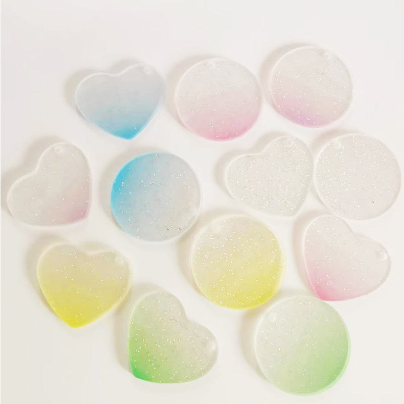 Gradient glitter diy goo plate transparent heart acrylic keychain goo card ins small disc round piece star chasing pendant Gradient glitter diy goo plate transparent heart acrylic keychain goo card ins small disc round piece star chasing pendant