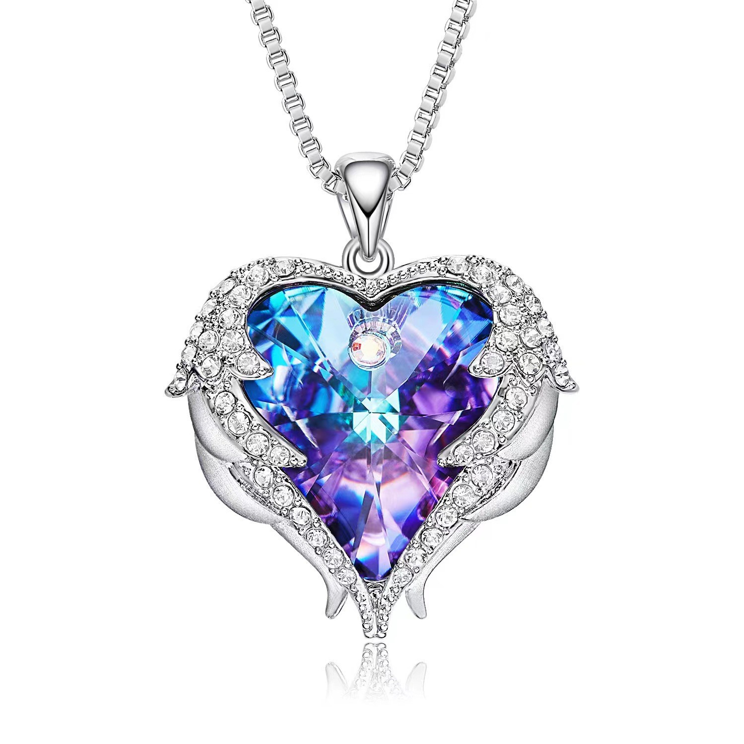 Collar de corazón de océano para mujer – colgante de cristal en forma de corazón, cadena de clavícula de acero inoxidable