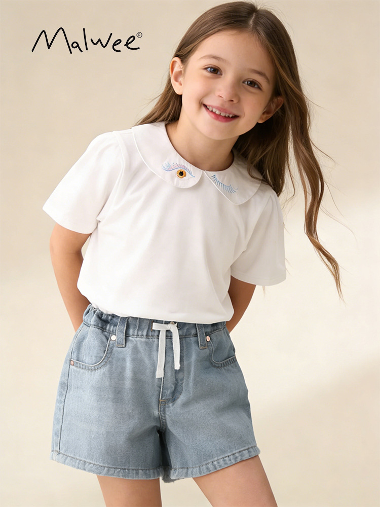 Pantalones malwee transfronterizos para niñas, ropa de verano, nuevos niños europeos y estadounidenses, lindos jeans casuales para niñas