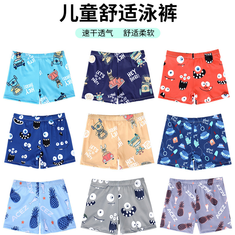 Children's Cartoon Quick-Drying Swimming Trunks for Boys, Elastic Digital Printed Swimwear, Summer Hot Spring Boxer Swimming Shorts for Men