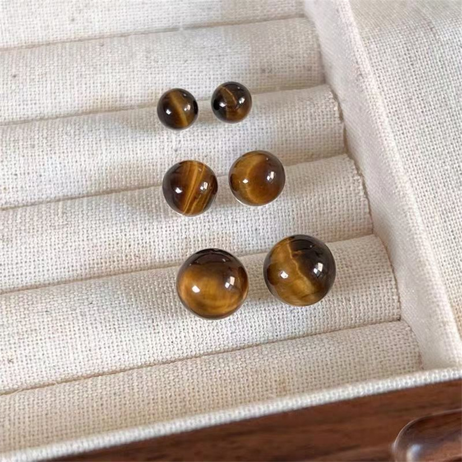 Wholesale Jewelry Retro Geometric Color Block Tiger Eye Plating Ear Studs display picture 3