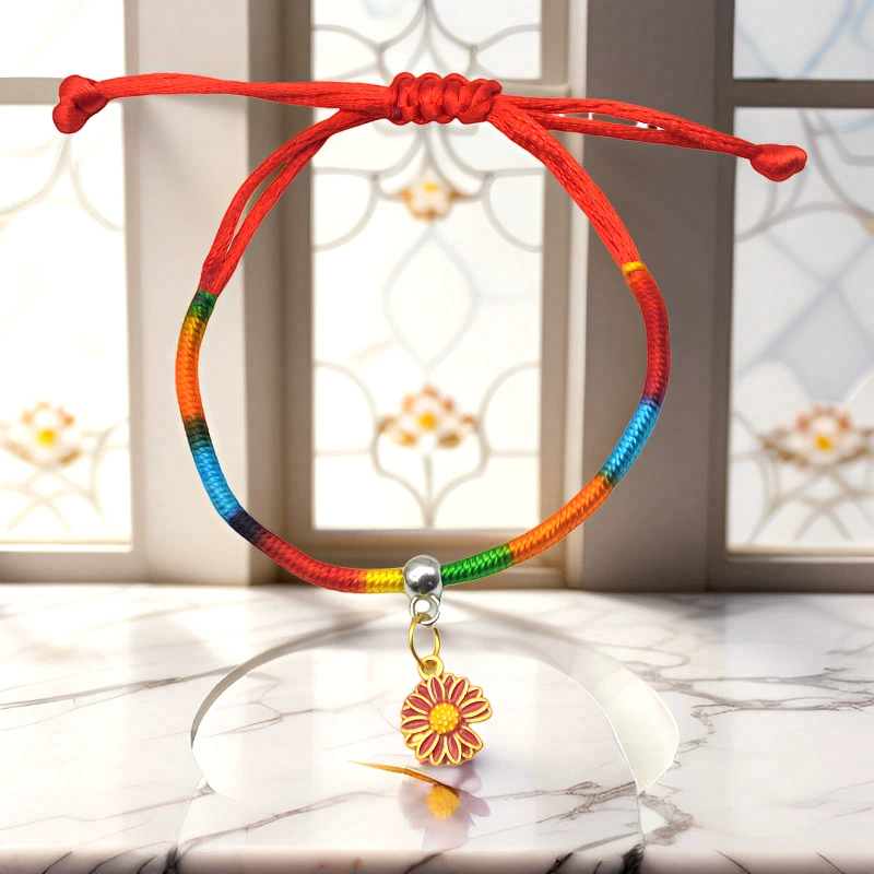 Children's red rope bracelet, hand-woven colorful cord, adjustable length