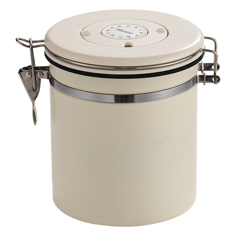 304 stainless steel coffee bean sealed tank with measuring spoon household exhaust valve exhaust sealed storage tank fresh-keeping bucket