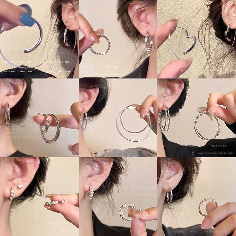 (Wholesale), universal elegant hoop earrings, silver 925 sample, European style, high-quality style, light luxury style, simple and elegant design