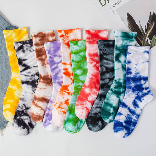Hand-dyed women's new colorful pure cotton long socks with hooks, dopamine trend socks, Xiaohongshu four-season sports socks, INS