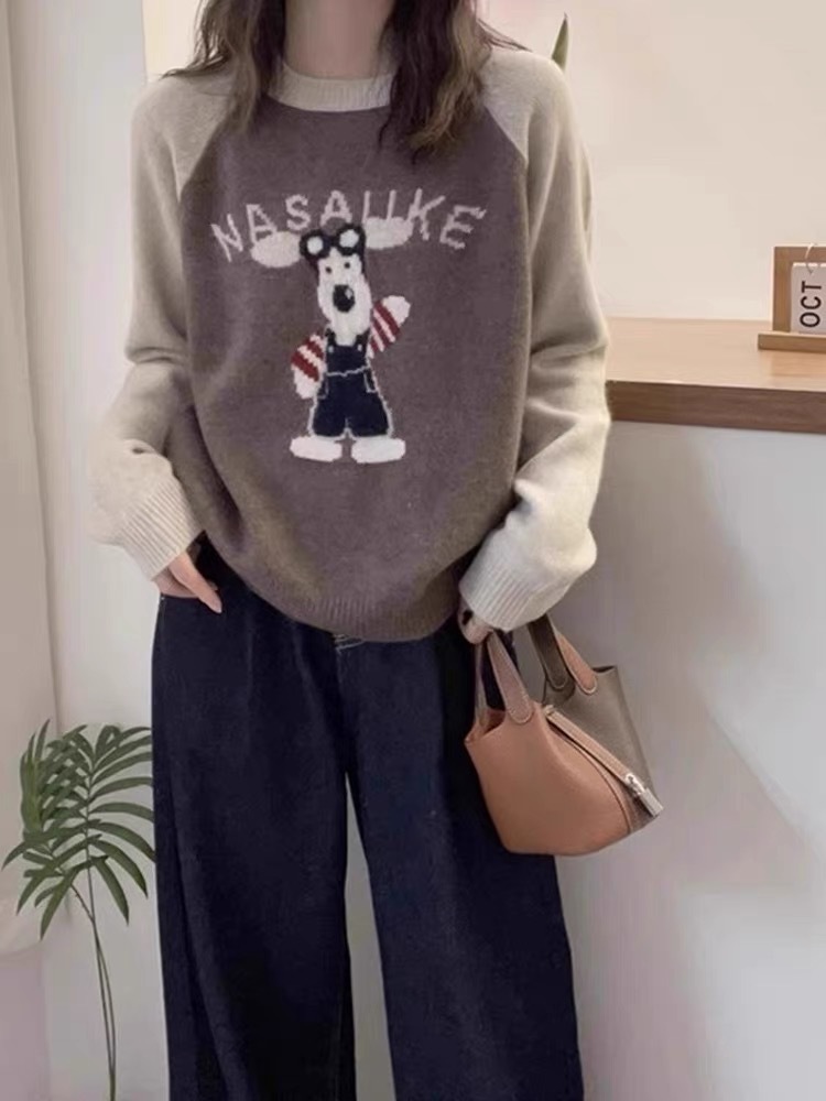 24 invierno Puyuan estilo retro estilo americano cuello redondo blando suéter glutinoso para mujeres 2024 nuevo invierno