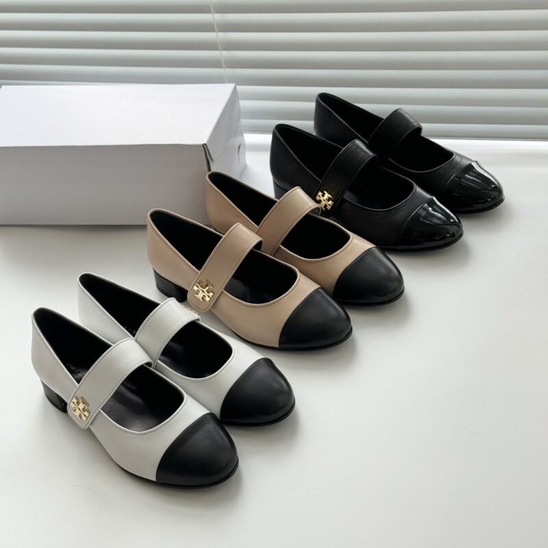 Chanel-Style Tb Retro Color-Blocking Comfortable Low-Heel Elegant Single Shoes with Round Toe, Shallow Opening, Single Strap, Versatile Mary Jane Women's Shoes
