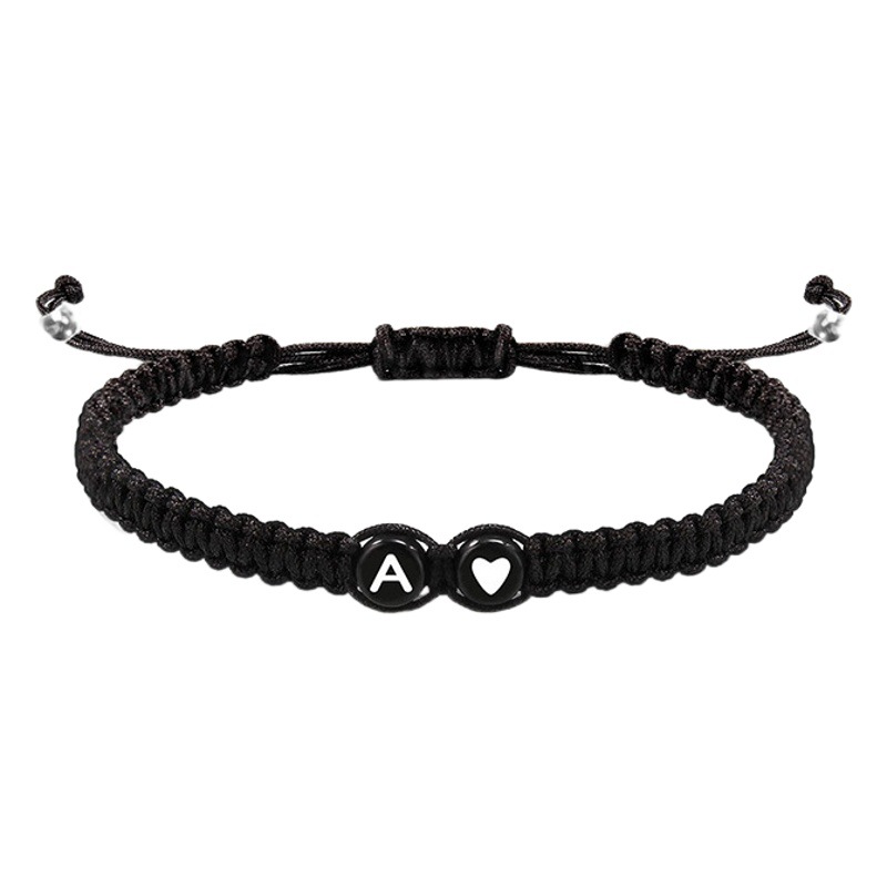 Cross-Border New Black and White Peach Heart 26 Letter Braided Bracelet Simple and Versatile Ins Style Heart Couple Bracelet Bracelet
