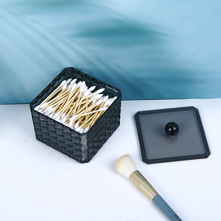 半透明化妆收纳盒 黑色钻石纹化妆品 口红架卸妆棉美妆组合收纳盒