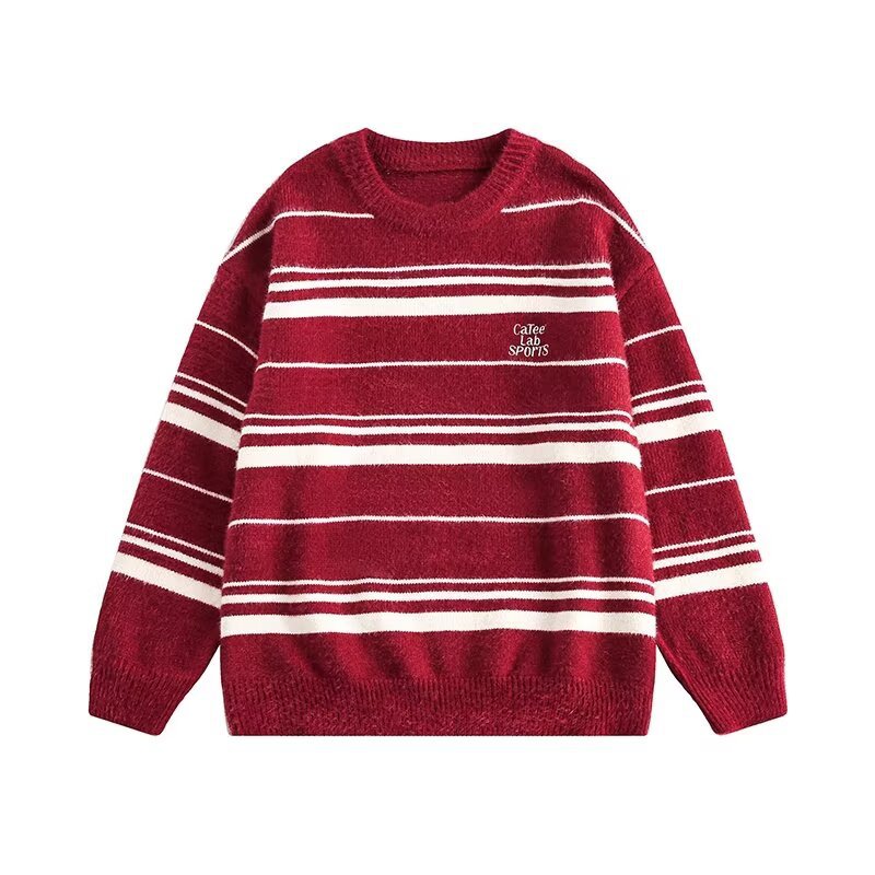 Stripes de acero suave suéter de punto glutinoso hombre bordado letras de marca de tendencia perezosas suéter de otoño y invierno fábrica transfronteriza al por mayor image 8
