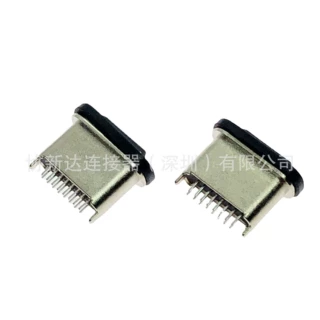 type-c防水母座支持pd 立式直插16pin 两脚dip 板上高6.8 锌合金