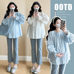 Real shot in stock 2025 new spring temperament round neck bubble sleeve white shirt top stacked with lining