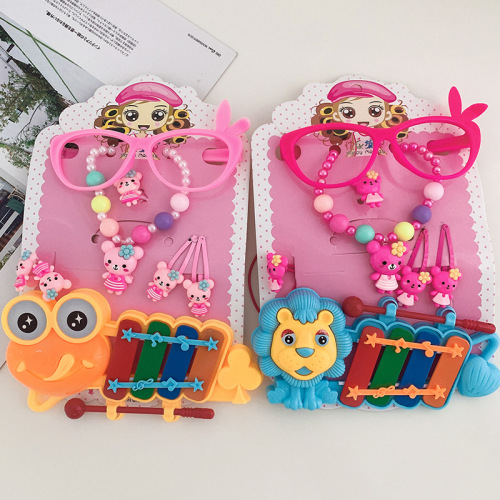 AliExpress Hot Selling Children's Jewelry Cartoon Cute Girls Jewelry Set Beaded Necklace Bracelet Hair Clip Accessories