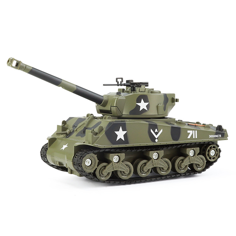 Modelo de aleación del tanque M4 Sherman versión spray con sonido y luz, tanque de juguete para niños, recuerdo de vacaciones.