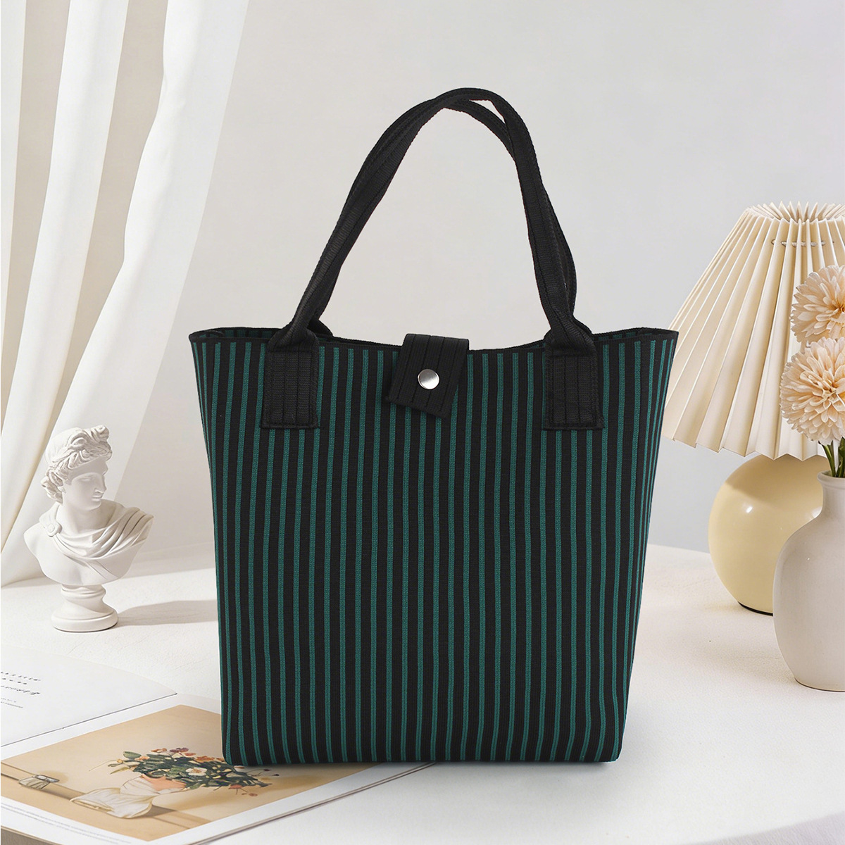 Bolso de tejido coreano de gran capacidad de transporte de moda de mil pájaros bolsos de mano casuales versátiles bolsos de bento image 18