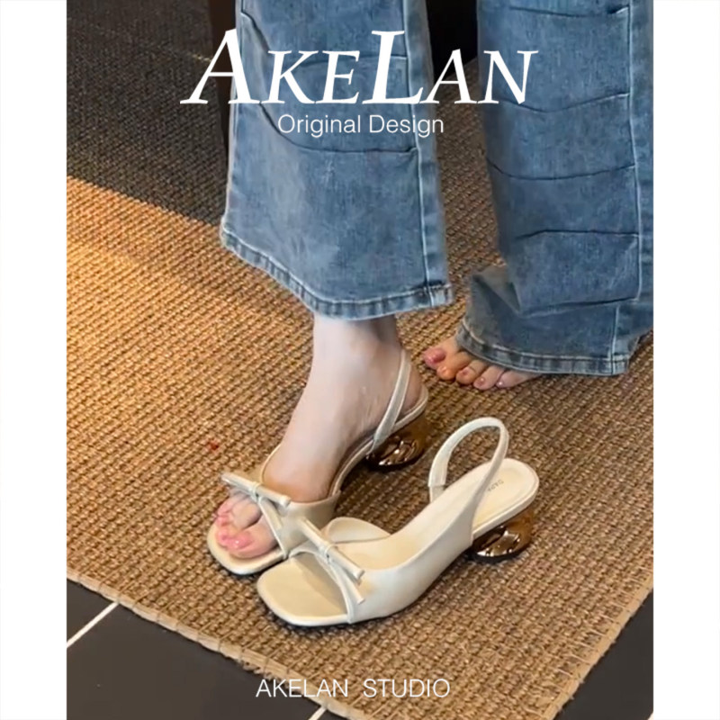 Sheepskin version! Women's sandals 2026 new model, sweet style, brown round toe, bowknot, back strap, chunky high heel