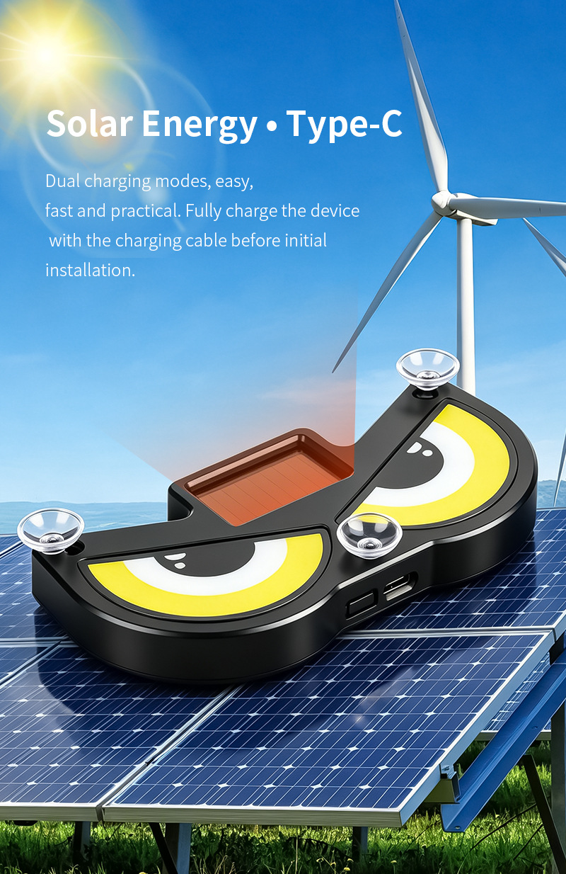 Cross-Border Solar-Powered Car Dynamic Devil's Eye New Led Expression Light Warning Light Car-Mounted Suction Cup Eye Light