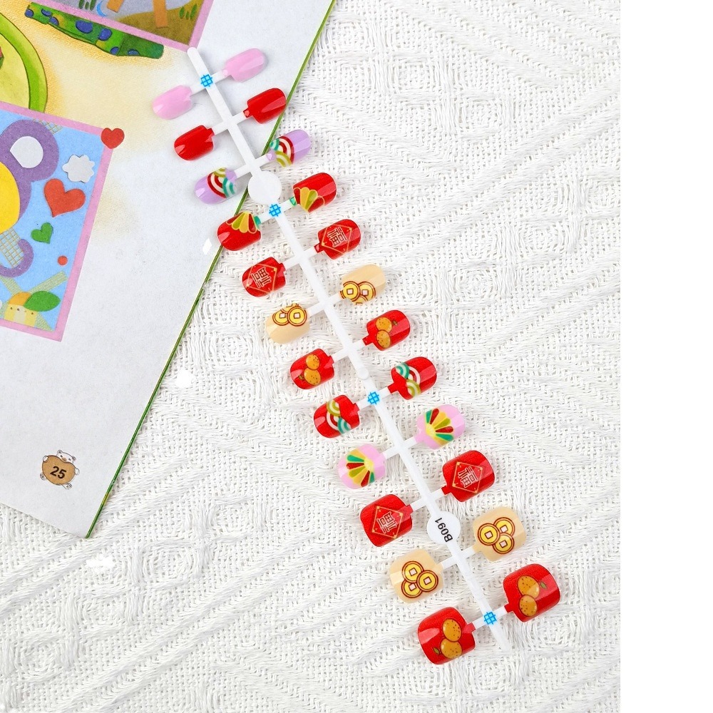 Nuevo estilo nacional infantil de Año Nuevo vestir una serie de uñas de 24 piezas de dibujo de uñas de niños grandes uñas falsas image 6