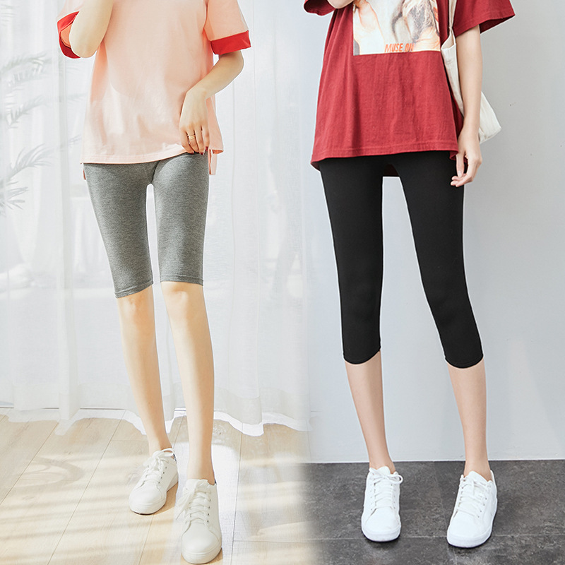 Five-point Modal Leggings Women's Outer Wear Summer Thin Large Size Stretch Tight Cropped Pants Anti-glare Safety Pants