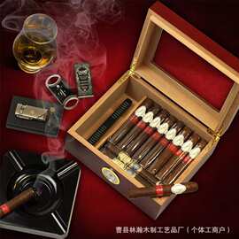 新款木质雪茄盒翻盖式亚克力盖雪茄保湿盒家居密封雪茄香烟收纳盒