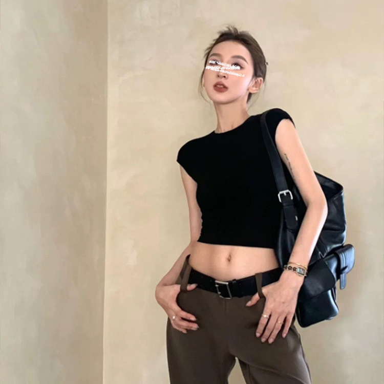Korean-Style New Round-Neck Crop Top T-Shirt with Short Sleeves for Women, 2026 Summer New Foreign Trade Short Top