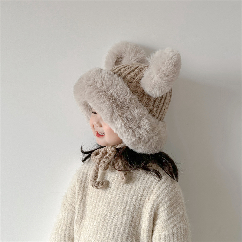 Unisex Children's hats Winter boys and girls ins plus cashmere knitted plush Lei Feng hat ear protection hat_voghion.com
