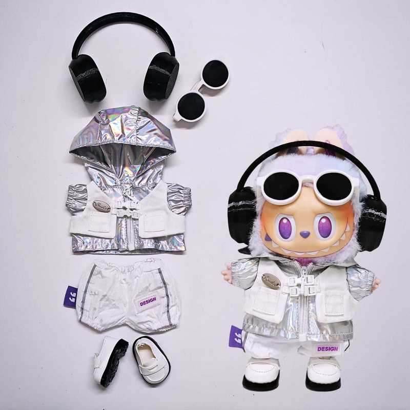 Labubu ベビー服シルバーフェイクツーピースウインドブレーカーシューズセット 15cm17cm Labubu ベビー服に適しています|undefined