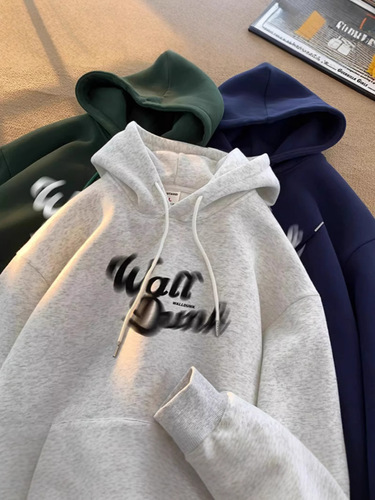 Men's Print Letter Hooded Sweatshirt Men Autumn Winter Hooded Streetwear Loose Casual Padded Jacket Top Men's Clothing