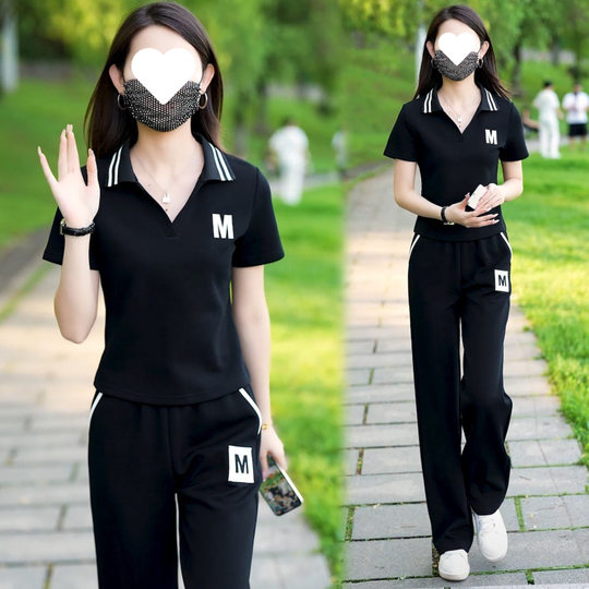Sportswear Casual suit Women's 2024 Summer New Fashionable Western Style Internet Celebrant Age-reducing Casual Wide-leg Pants Two-piece Set