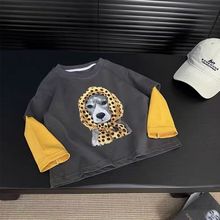 韩版洋气卡通童装男童T恤长袖儿童春秋装2025新款男孩假两件上衣