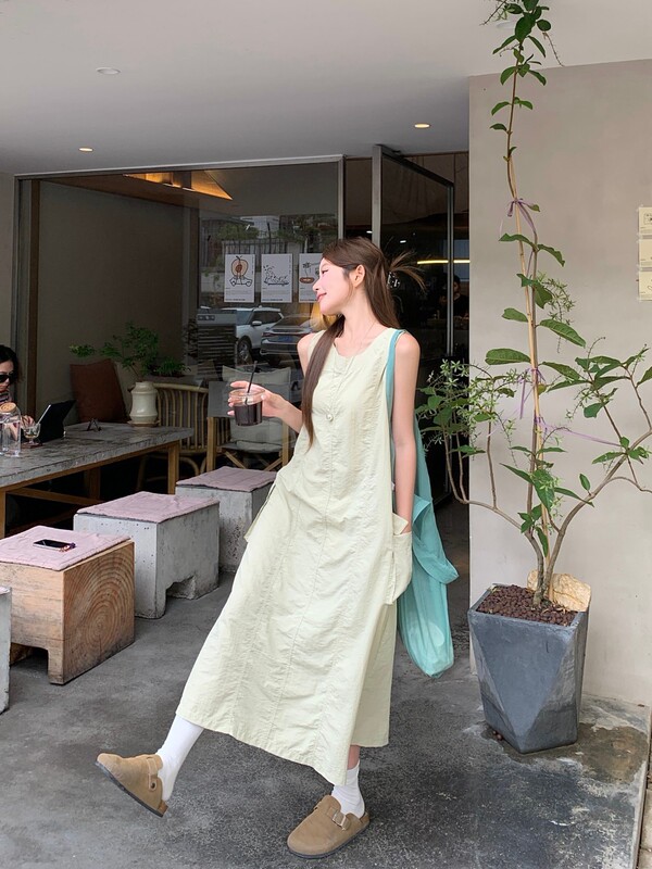 2025夏季新款宽松感休闲无袖背心连衣裙茶歇裙A字长裙女chic潮流1|undefined