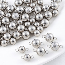 双圈吊珠锤纹实心圆珠不锈钢DIY配件 项链耳饰时尚连接坠钛钢配饰