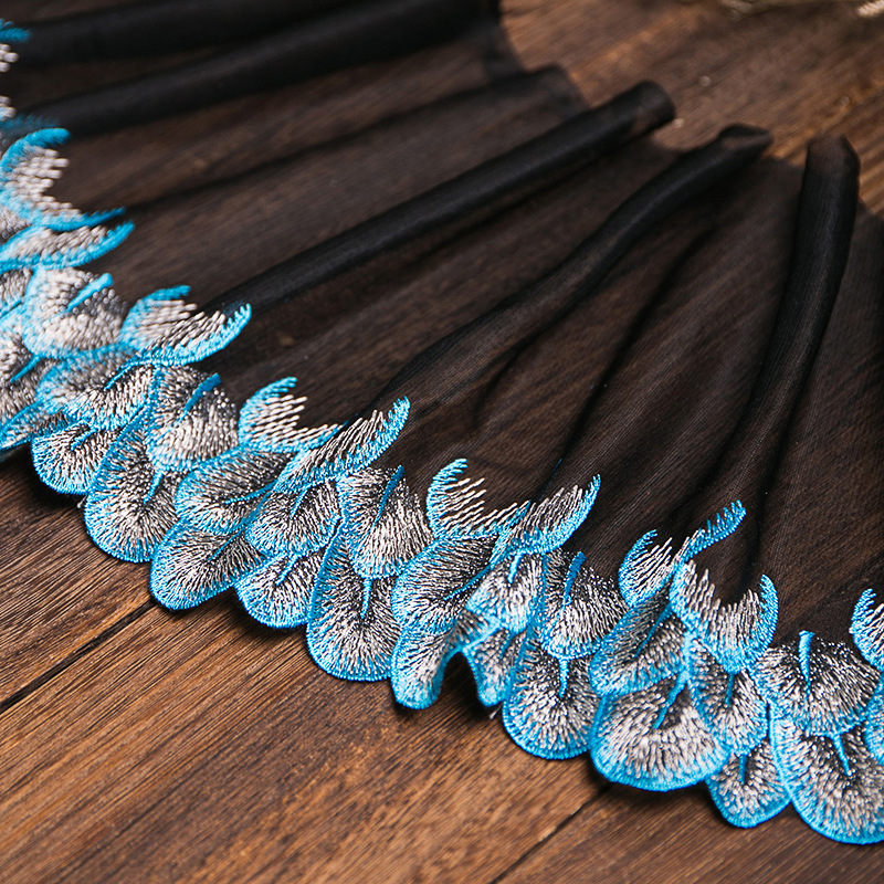 20cm de ancho de red de ancho de color bordado encaje suave plumas de pavo real ropa interior accesorios Barbie