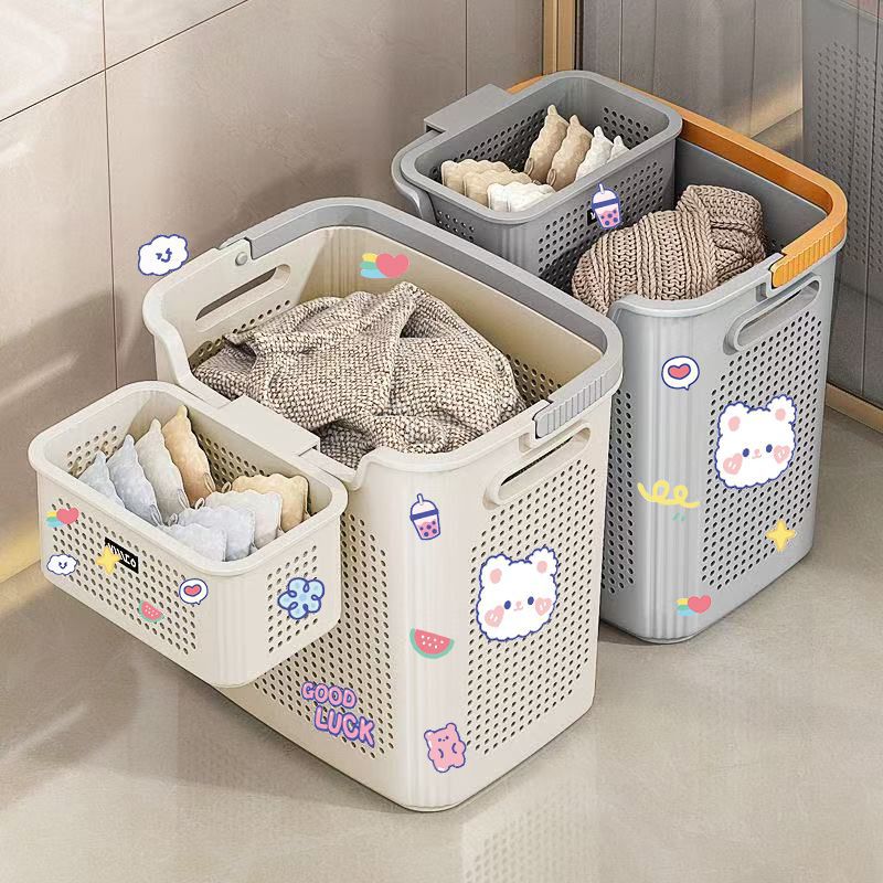 New Dirty Clothes Basket Household Storage Basket Bathroom Bathroom Laundry Basket Partitioned Dirty Clothes Storage Rack Dirty Clothes Blue