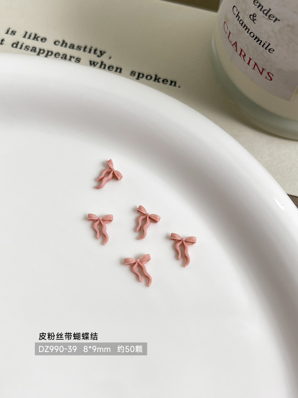 【50개입】가죽 핑크 리본 보우 8*9mm