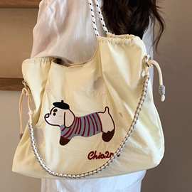 新款快乐小狗托特包包女大容量帆布包手提单肩斜挎包简约百搭包包
