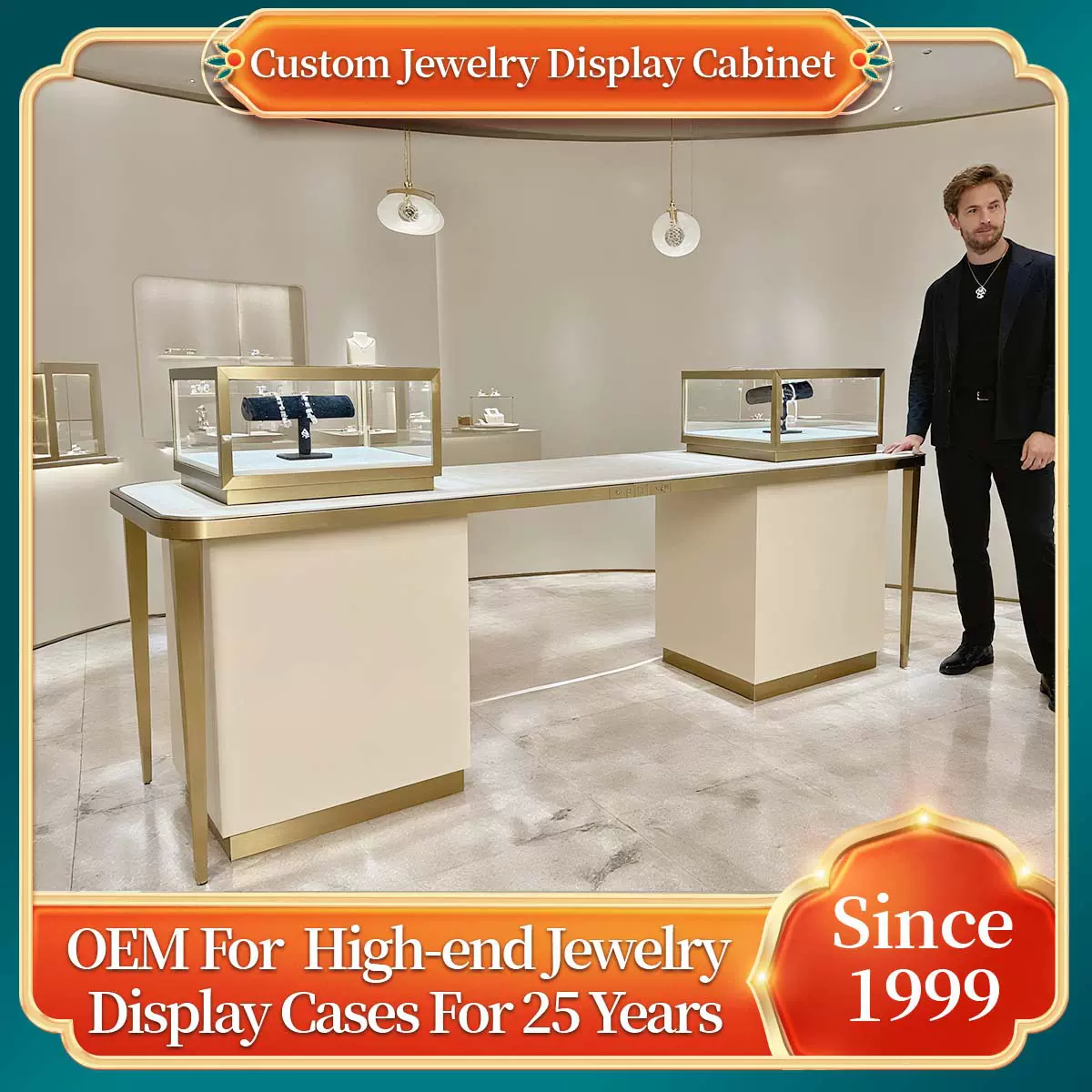 商场中岛珠宝展柜定制奢侈品钻石首饰精品陈列柜不锈钢珠宝展示柜