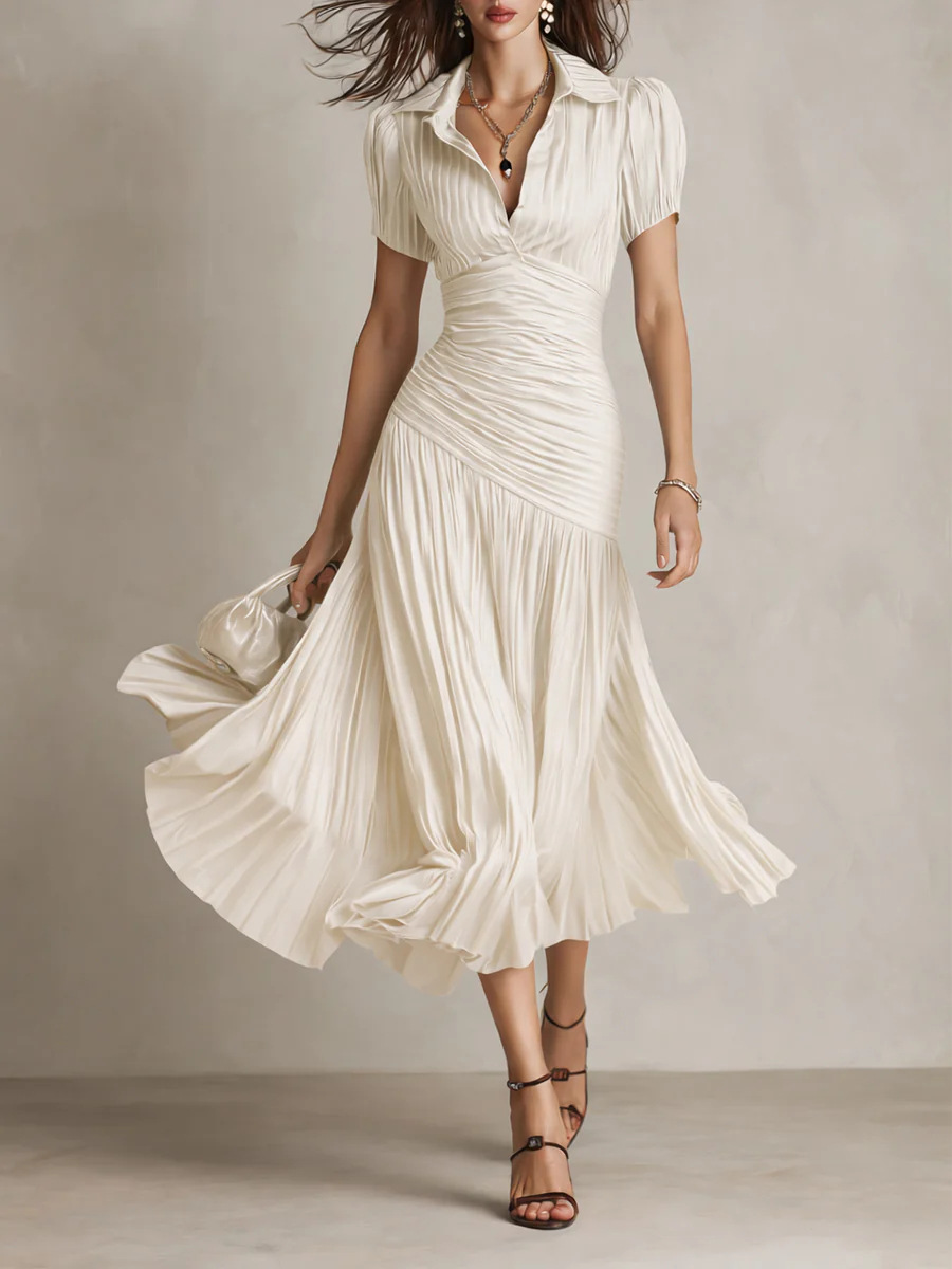 Elegantes Gestreiftes Satin Patchwork Kleid Für Den Urlaub_voghion.com