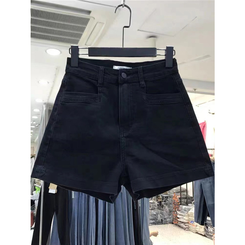 Black Stretch Denim Shorts Women's 2024 Summer Thin plus size chubby girl Slim Wide Leg High Waist A- shaped Hot Pants