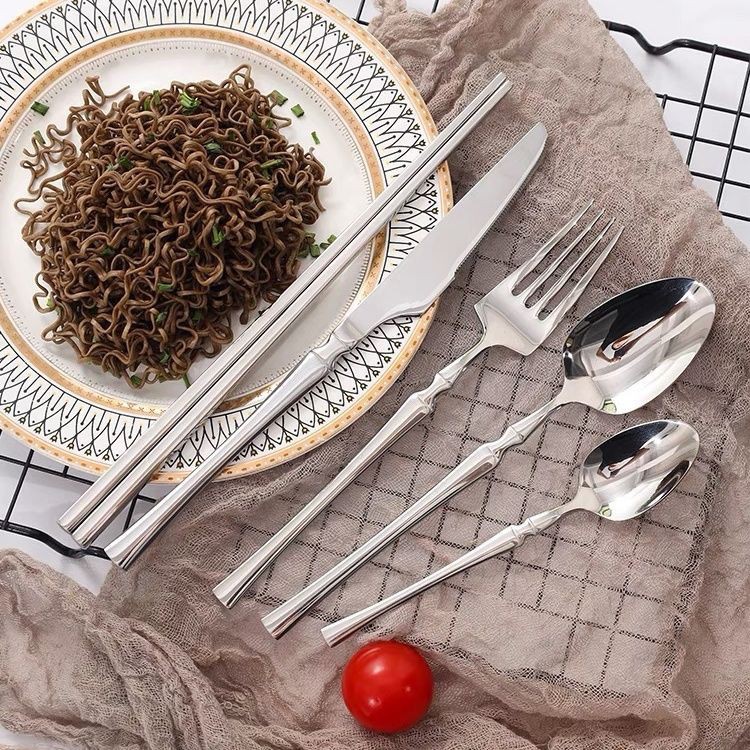 French thin small waisted hotel personalized tableware knife, fork and spoon high-end bright stainless steel tableware knife, fork and spoon set