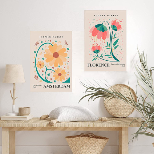 Nordic ins canvas painting living room sofa background wall bedroom restaurant flower mural entrance simple and fresh hanging painting