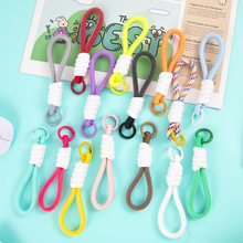 创意简约手机挂绳公仔卡套弹簧扣书包钥匙扣彩色编织绳挂饰品批发