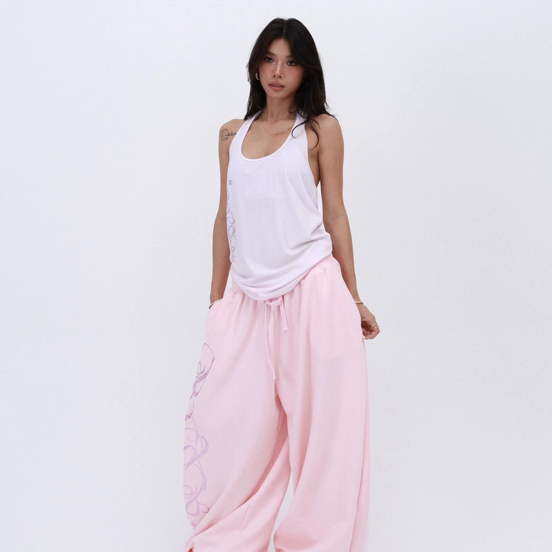 American-style super popular shiny retro floor-length sports pants, loose-fitting wide-leg sweatpants for jazz dance and casual wear American-style super popular shiny retro floor-length sports pants, loose-fitting wide-leg sweatpants for jazz dance and casual wear