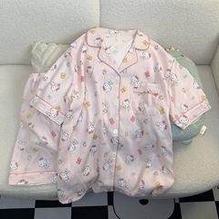 雲の綿の粉の柔らかいkt猫の夏の半袖の半ズボンの薄いタイプのゆったりしているパジャマの女性のレジャーの部屋の服のスーツの学生