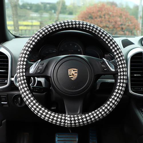 Houndstooth car steering wheel cover, cute car handle cover for all seasons, wholesale car interior supplies for women