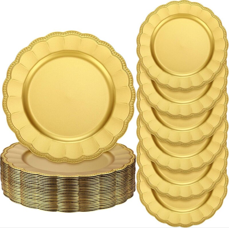 Directly Shipped from Foreign Trade Factories, Charger Plates, Lace Plastic Trays, Hotel Wedding Party High-End Decorative Plates Directly Shipped from Foreign Trade Factories, Charger Plates, Lace Plastic Trays, Hotel Wedding Party High-End Decorative Plates