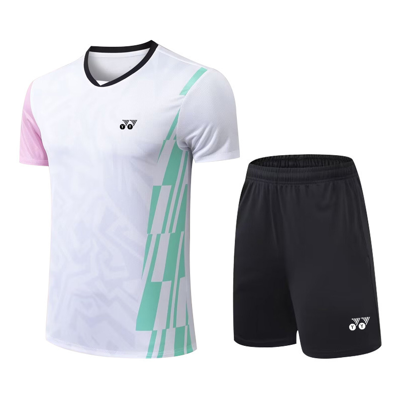 YY 새로운 여자 배드민턴 세트 남자 세트 스포츠 빠른 건조 옷 아이스 실크 반팔 테니스 탁구 세트 여름 통기성