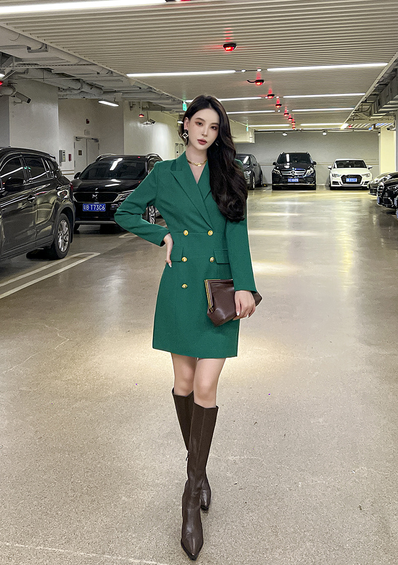 Đầm blazer nữ công sở kiểu dáng thời trang Pháp, tay dài, cổ ve — Màu đen chi tiết 21