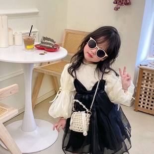 Children's bag Western Princess Pearl chain bag girl Chanel style hand-woven accessories bag mini coin purse